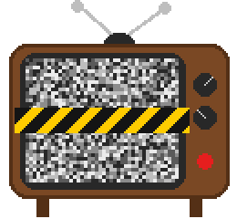 An old television full of static, with hazard tape across the screen